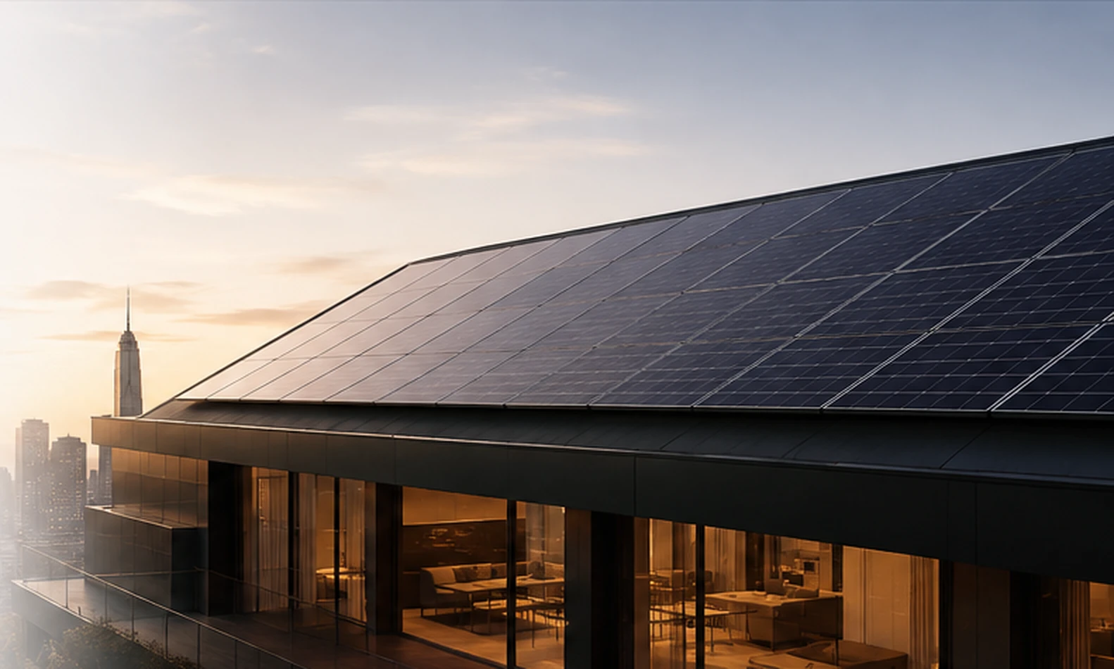 Modern solar architecture at sunset